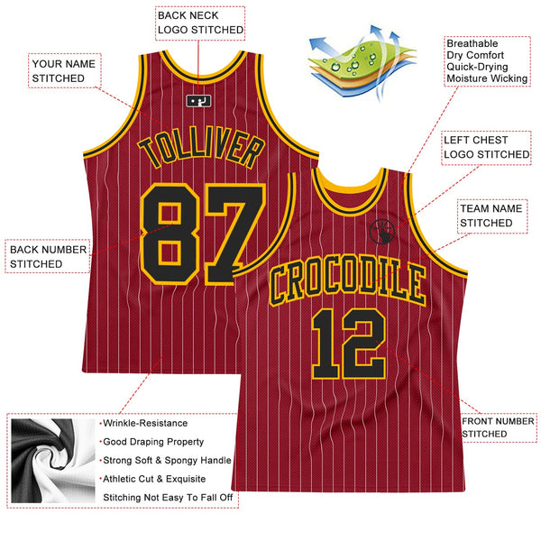 Custom Maroon White Pinstripe Black-Gold Authentic Basketball Jersey alternate