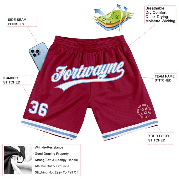 Custom Maroon White-Light Blue Authentic Throwback Basketball Shorts alternate