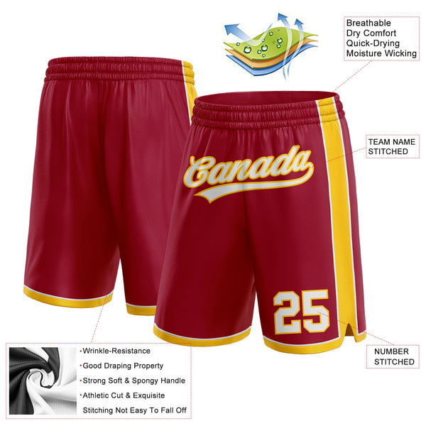 Custom Maroon White-Yellow Authentic Basketball Shorts alternate
