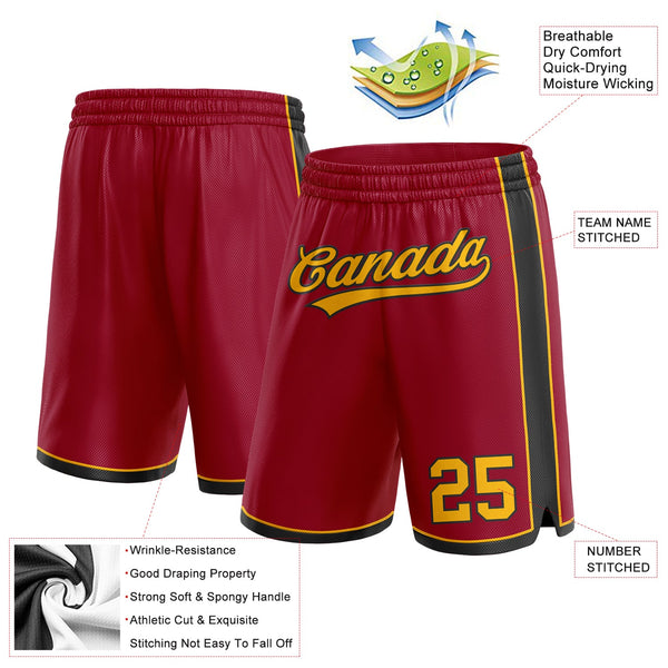 Custom Maroon Gold-Black Authentic Basketball Shorts alternate