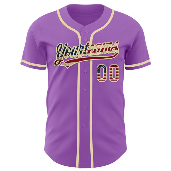 Custom Medium Purple Vintage USA Flag-Cream Authentic Baseball Jersey alternate