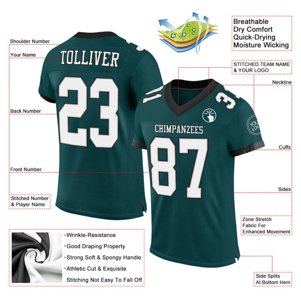 Custom Midnight Green White Gray-Black Mesh Authentic Football Jersey alternate