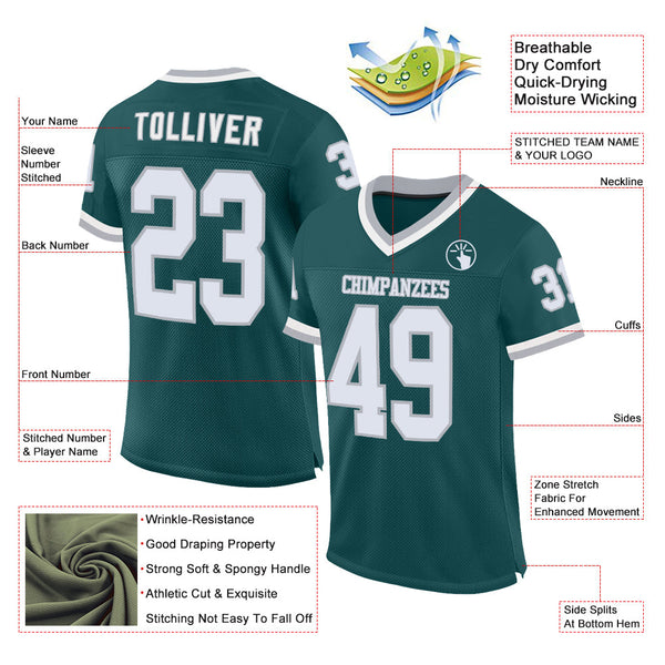 Custom Midnight Green White-Gray Mesh Authentic Throwback Football Jersey alternate