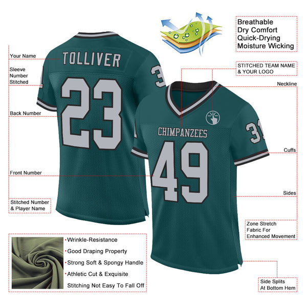 Custom Midnight Green Gray-Black Mesh Authentic Throwback Football Jersey alternate