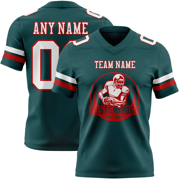Custom Midnight Green White-Red Authentic Football Jersey alternate