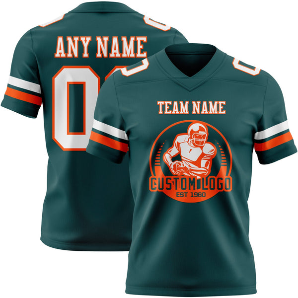 Custom Midnight Green White-Orange Authentic Football Jersey alternate