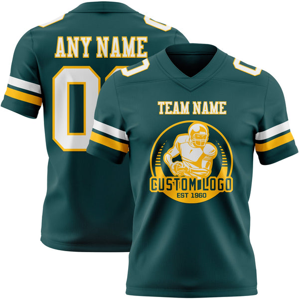 Custom Midnight Green White-Gold Authentic Football Jersey alternate