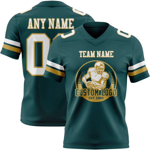 Custom Midnight Green White-Old Gold Authentic Football Jersey alternate