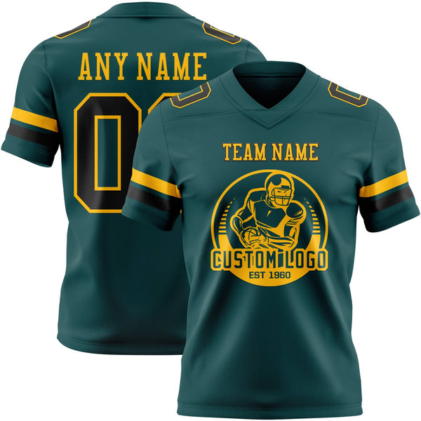 Custom Midnight Green Black-Old Gold Authentic Football Jersey alternate