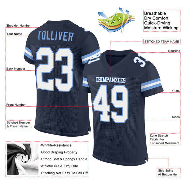 Custom Navy White-Light Blue Mesh Authentic Football Jersey alternate