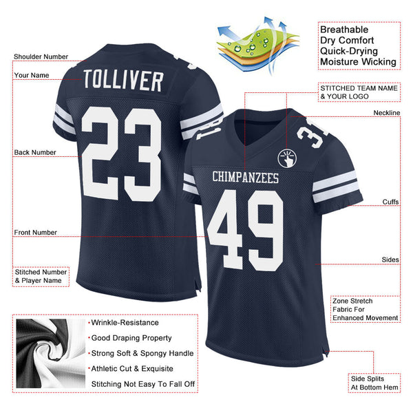 Custom Navy White Mesh Authentic Football Jersey alternate