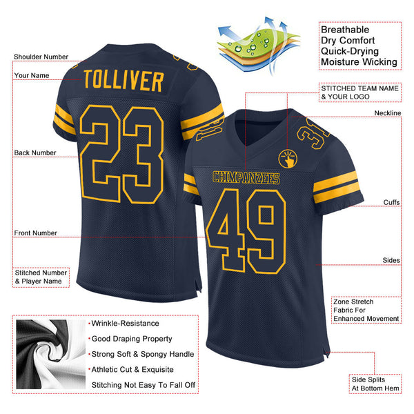 Custom Navy Navy-Gold Mesh Authentic Football Jersey alternate