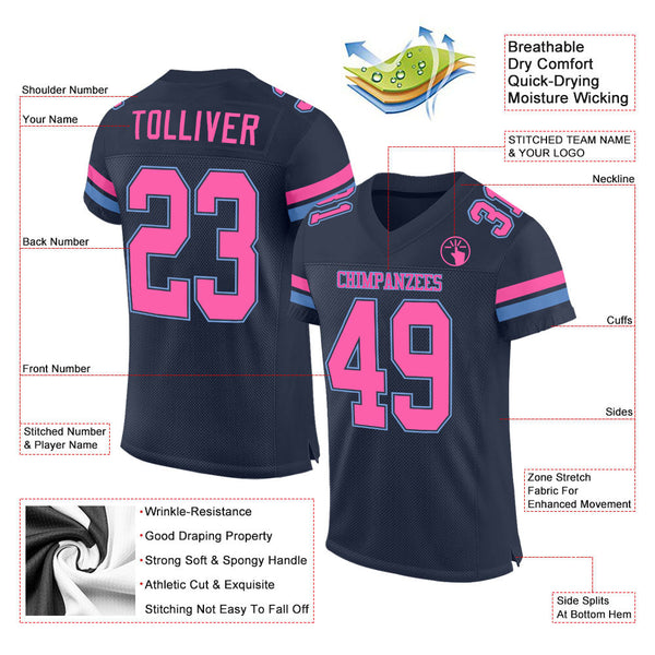 Custom Navy Pink-Light Blue Mesh Authentic Football Jersey alternate