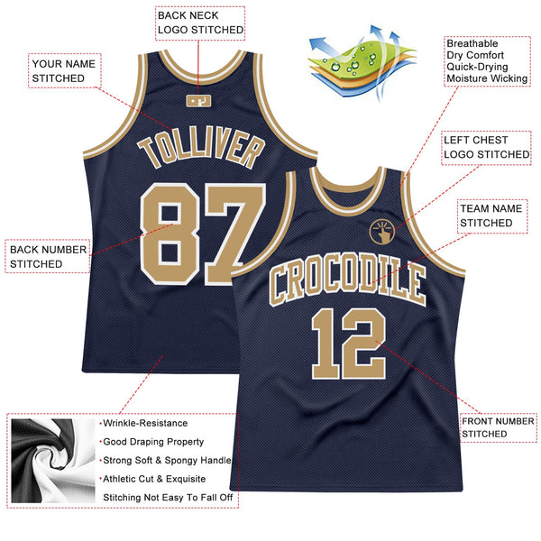 Custom Navy Old Gold-White Authentic Throwback Basketball Jersey alternate