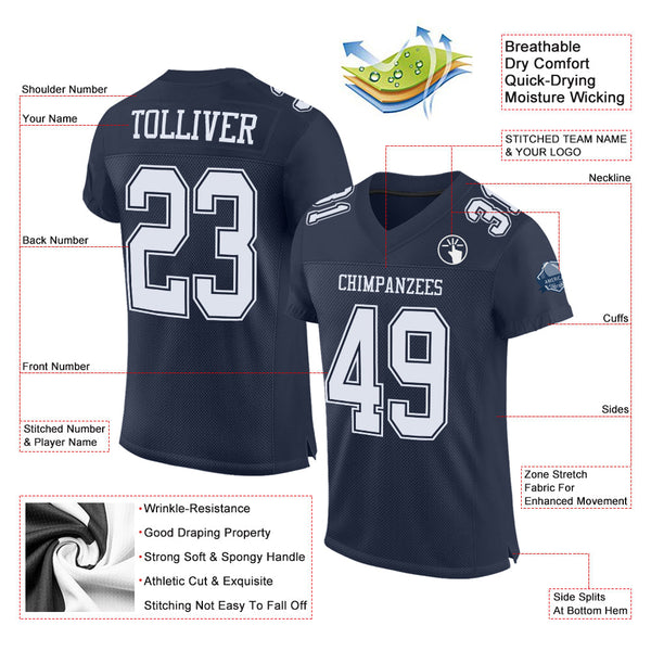 Custom Navy White Mesh Authentic Football Jersey alternate
