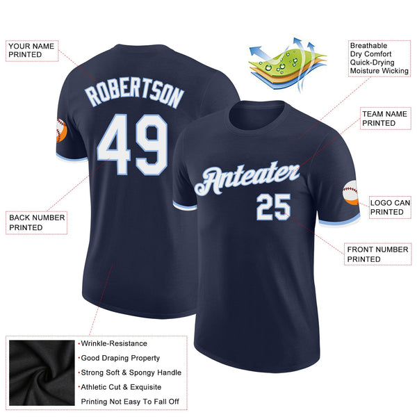 Custom Navy White-Light Blue Performance T-Shirt alternate