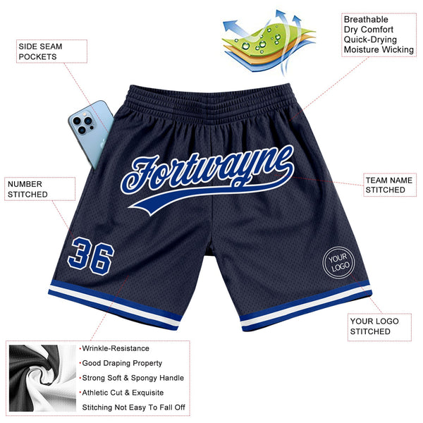 Custom Navy Royal-White Authentic Throwback Basketball Shorts alternate