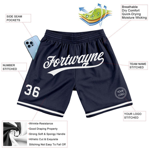 Custom Navy White Authentic Throwback Basketball Shorts alternate