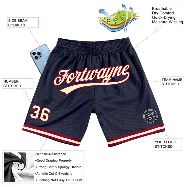 Custom Navy Cream-Maroon Authentic Throwback Basketball Shorts alternate