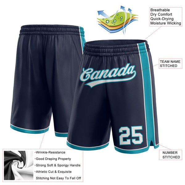 Custom Navy White-Teal Authentic Basketball Shorts alternate