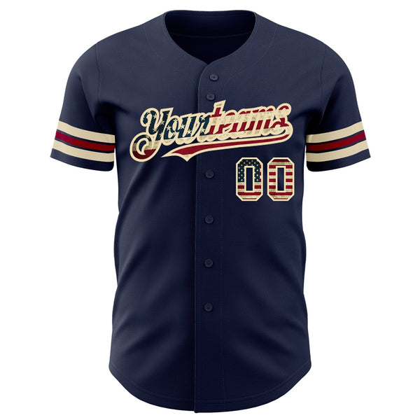 Custom Navy Vintage USA Flag City Cream-Crimson Authentic Baseball Jersey alternate