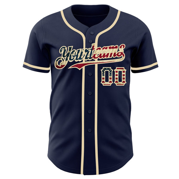 Custom Navy Vintage USA Flag-Cream Authentic Baseball Jersey alternate