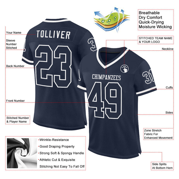 Custom Navy White Mesh Authentic Throwback Football Jersey alternate