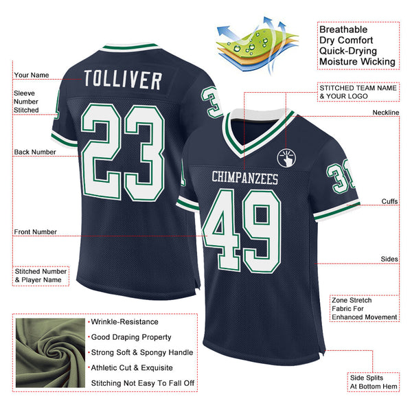 Custom Navy White-Kelly Green Mesh Authentic Throwback Football Jersey alternate