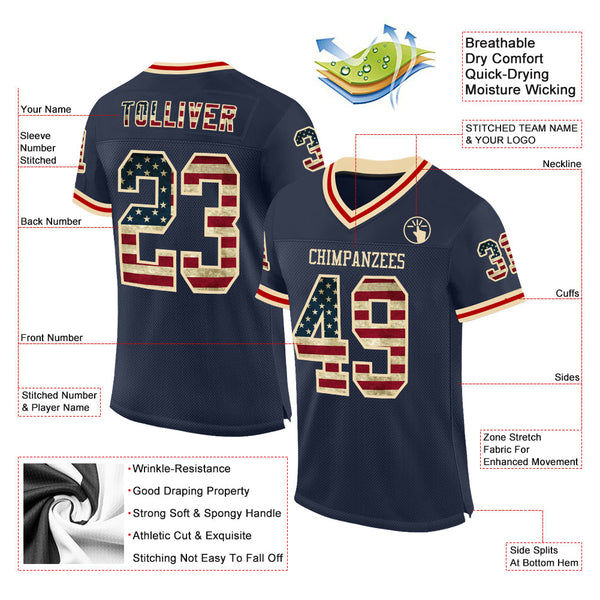 Custom Navy Vintage USA Flag Cream-Red Mesh Authentic Throwback Football Jersey alternate