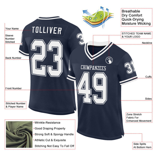 Custom Navy White Mesh Authentic Throwback Football Jersey alternate