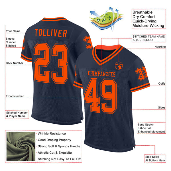 Custom Navy Orange Mesh Authentic Throwback Football Jersey alternate