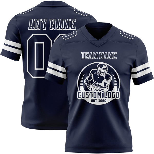 Custom Navy White Authentic Football Jersey alternate