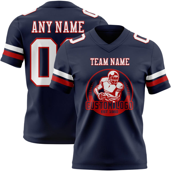 Custom Navy White-Red Authentic Football Jersey alternate