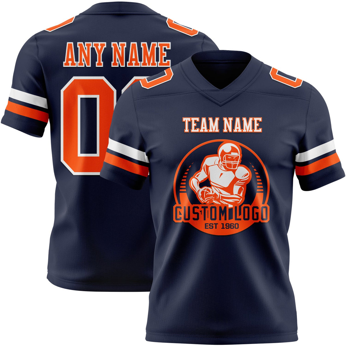 Custom Navy Orange-White Authentic Football Jersey - Back