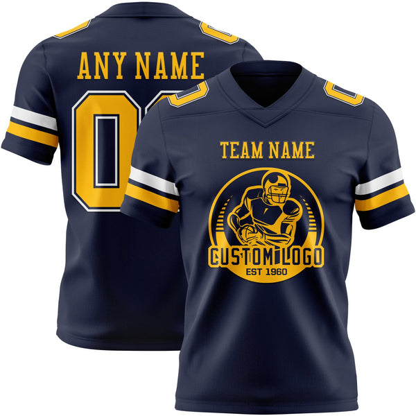 Custom Navy Gold-White Authentic Football Jersey alternate
