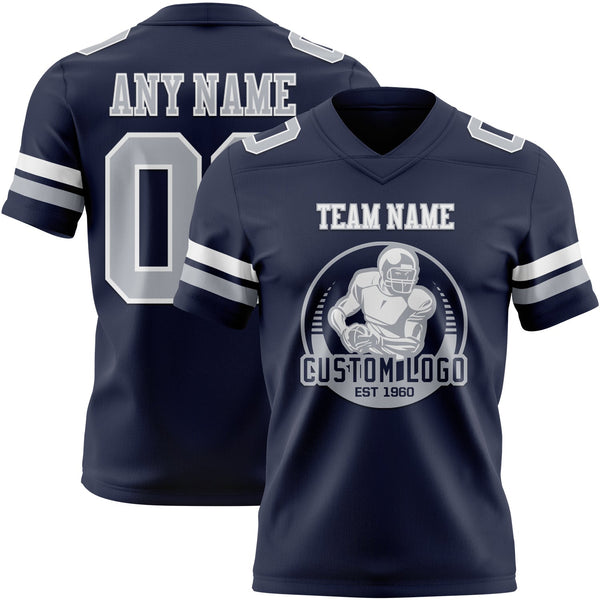 Custom Navy Gray-White Authentic Football Jersey alternate