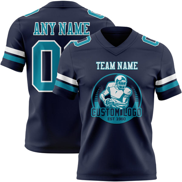 Custom Navy Teal-White Authentic Football Jersey alternate