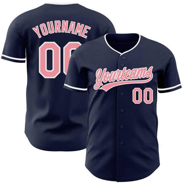 Custom Navy Medium Pink-White Authentic Baseball Jersey