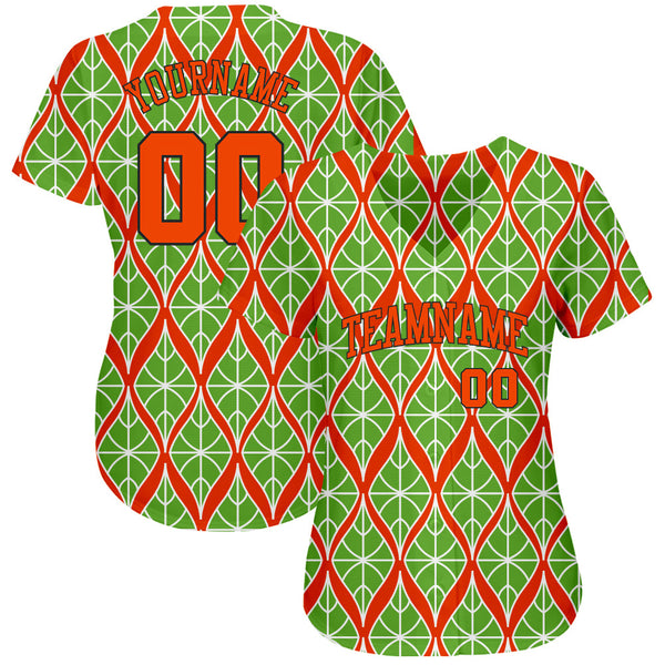 Custom Neon Green Orange-Black 3D Pattern Design Authentic Baseball Jersey alternate