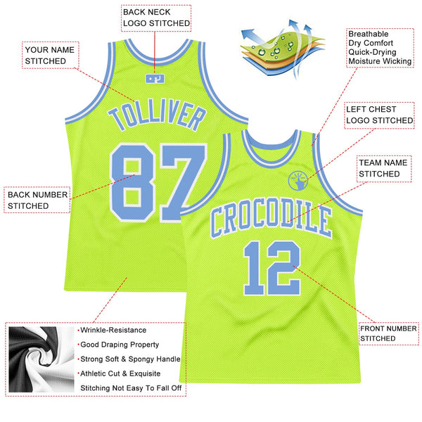 Custom Neon Green Light Blue-White Authentic Throwback Basketball Jersey alternate