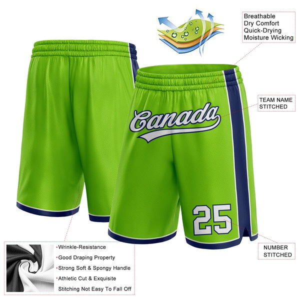 Custom Neon Green White-Navy Authentic Basketball Shorts alternate