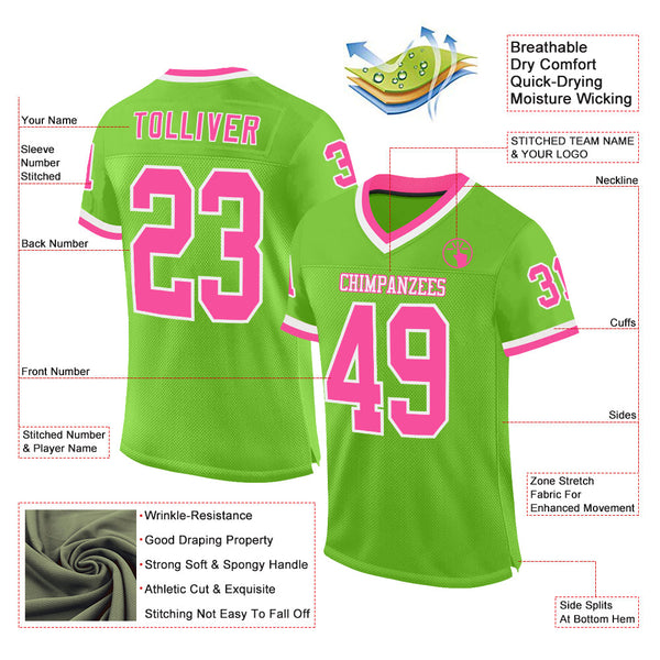 Custom Neon Green Pink-White Mesh Authentic Throwback Football Jersey alternate