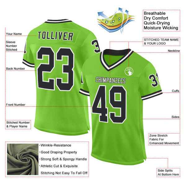 Custom Neon Green Black-White Mesh Authentic Throwback Football Jersey alternate