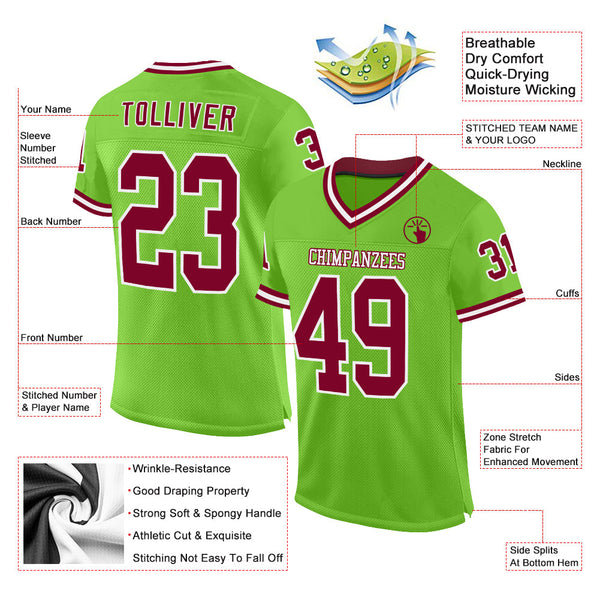 Custom Neon Green Maroon-White Mesh Authentic Throwback Football Jersey alternate