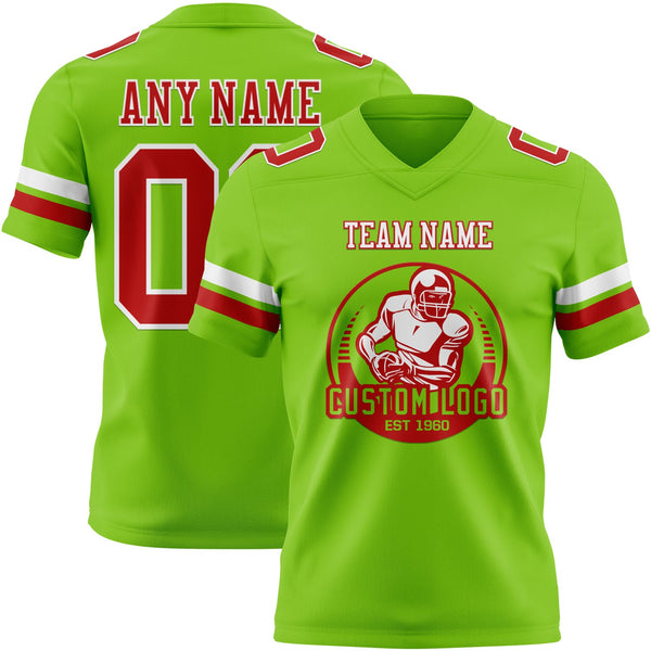 Custom Neon Green Red-White Authentic Football Jersey alternate