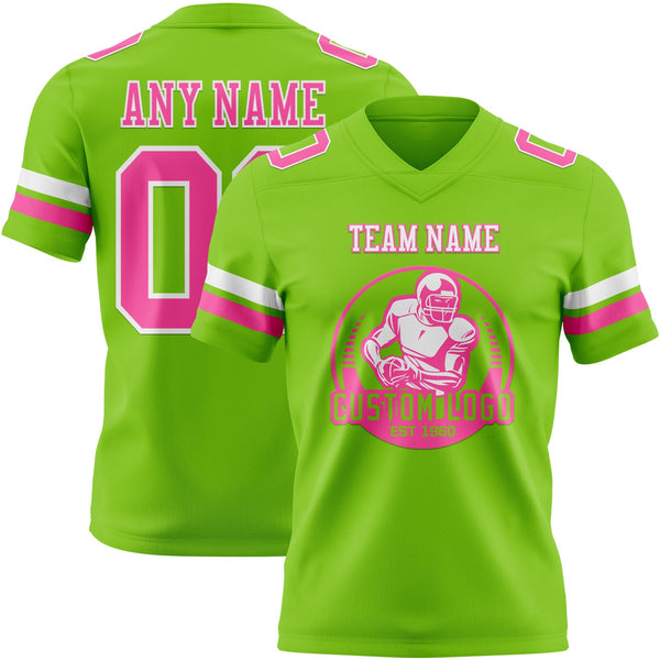 Custom Neon Green Pink-White Authentic Football Jersey alternate