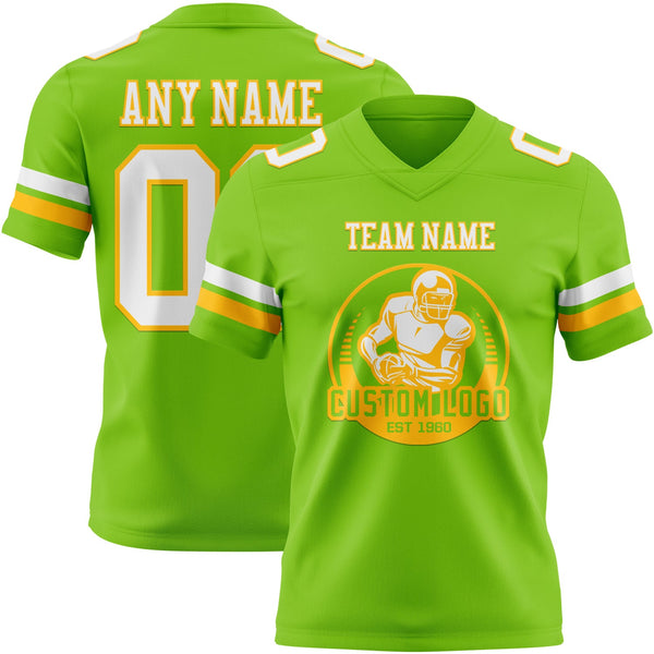 Custom Neon Green White-Gold Authentic Football Jersey alternate