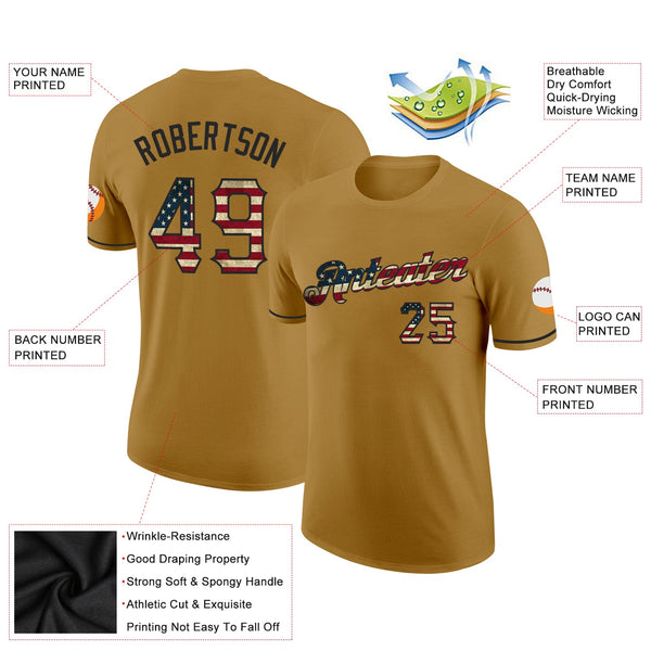 Custom Old Gold Vintage USA Flag-Black Performance T-Shirt alternate