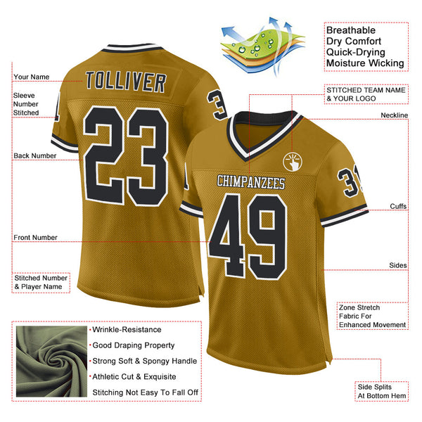 Custom Old Gold Black-White Mesh Authentic Throwback Football Jersey alternate