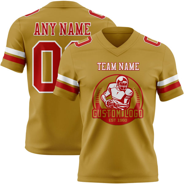 Custom Old Gold Red-White Authentic Football Jersey alternate